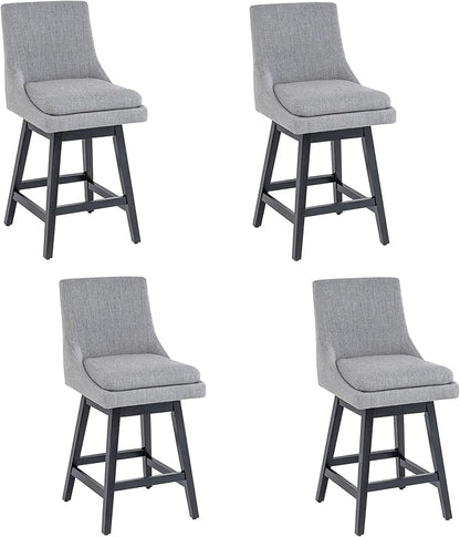 Bar Stools Set of 4, 26 Inch Upholstered Barstools with 14.2" High Back and Footrest, Swivel Counter Height Barstools for Kitchen Island Home Bar Performance Fabric Gray