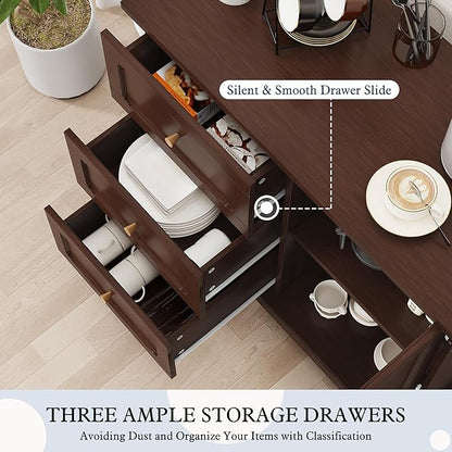 HLR Accent Cabinet with 3 Drawers and Door, Wooden Storage Cabinet with Shelves, Sideboard for Living Room, Entryway, Brown