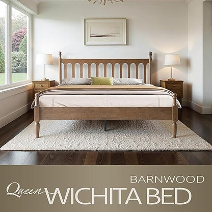 Queen Size Bed Frame with Headboard & Footboard, Solid Wood Platform Design, Center Metal Legs with 12 Durable Slatted Base, No Box Spring Needed, Anti-Slip & Noise-Free, Barnwood Finish, WCQ-30