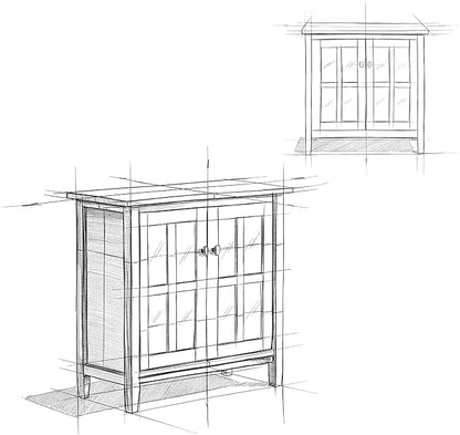 SIMPLIHOME Warm Shaker SOLID WOOD 32 inch Wide Transitional Low Storage Cabinet in Distressed Grey for the Living Room, Entryway and Family Room