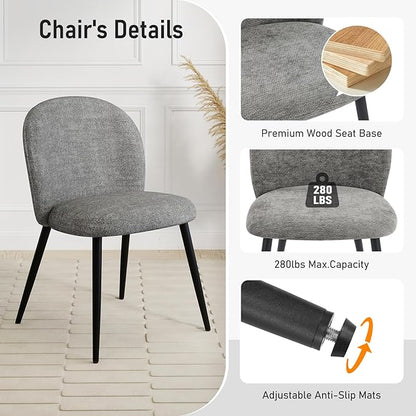 Upholstered Dining Chairs Set of 4, Modern Kitchen Side Chair with Padded Seat Comfortable Chenille Fabric Study Black Matel Legs,Desk Chair with Back for Dining Rooms, Gray
