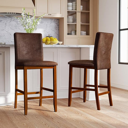 COSTWAY Counter Barstools Set of 2, 26 Inch Counter Height Stools with Upholstered Seat & Backrest, Armless High-Top Chairs with Rubberwood Legs for Kitchen Island, Dining Room, Pub