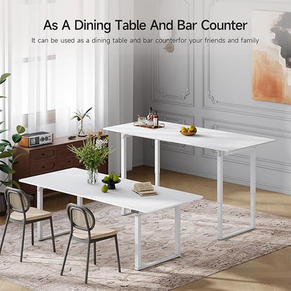 ONBRILL Standing Desk, 63x30 Inches Rectangle Stand Up Desk with 4 Legs, Dual Motor and Memory Controller, Adjustable Height from 28-46 Inches for Home and Computer Workstation, White