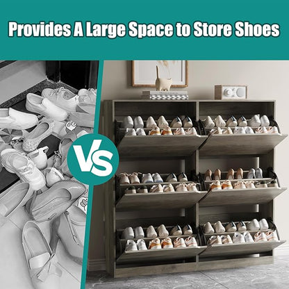 Shoe Storage Cabinet for Entryway with 6 Flip Drawers, Sturdy Wood Hidden Shoe Storage, Freestanding Narrow Slim Shoe Organizer for Front Door Entrance, Living Room, Hallway, Bedroom, Grey