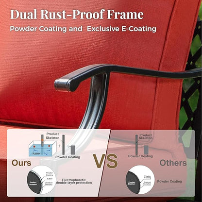 Patio Furniture Set, 4 Pcs Metal Outdoor Conversation Set, 2 Rocking Chairs and 3 Seater Sofa with 5.75" Extra Thick Cushion and Gas Fire Pit Table for Backyard Deck, Red
