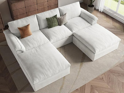 EASE MOOSE Oversized Cloud Couch Sectional Sofa, U-Shaped Modular Couch for Living Room, Minimalist Boneless Convertible Couches with Ottoman, 5-Seat Deep Sofas for Bedroom, Chenille (White)