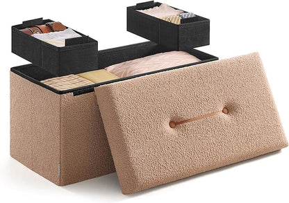 SONGMICS Storage Ottoman Bench, Storage Chest, 15 x 30 x 15 Inches, Foot Rest Stool, End of Bed Bench, Load up to 660 lb, for Living Room, Bedroom, Entryway, Camel Brown ULSF096K01