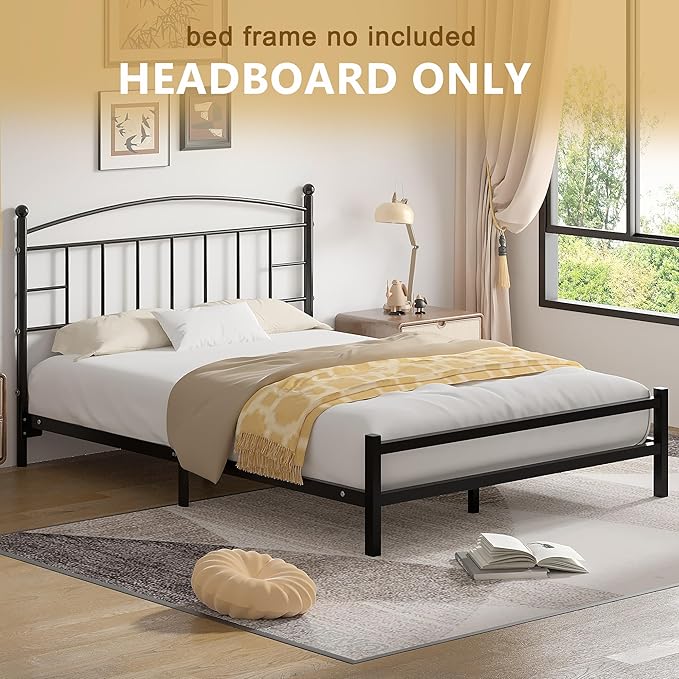 VECELO Metal Queen Size Headboard, Arching Lines Design - 42.91 Inches Tall, Easy to Assembly,Modern Farmhouse Style Steel Headboard Only for Bedroom - Black