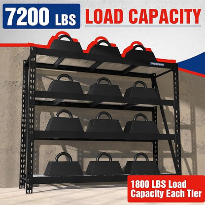 WORKPRO Garage Shelving, 68" W x 24" D x 65" H, 7200 LBS Load, Heavy Duty Metal Shelving for Storage, Industrial Shelving Storage Rack for Warehouse Kitchen Shop Basement, Black, Pack of 2