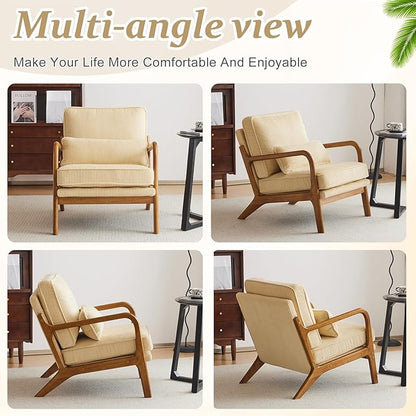 VINGLI Upgraded Premium Corduroy Accent Chair,Upholstered Arm Chair,Solid Wood Comfy Reading Chair with Lumbar Pillow, Mid Century Modern Chairs for Living Room,Bedroom,Guest Room,Dark Beige