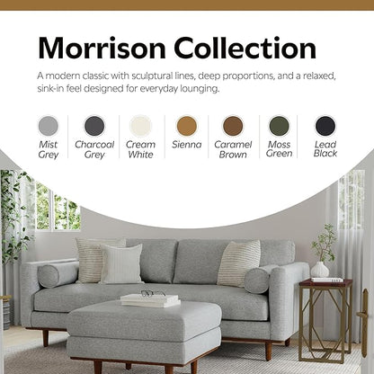 SIMPLIHOME Morrison 33-inch Wide Table Ottoman in Mist Grey Woven-Blend Fabric, Multifunctional Footrest, Coffee Table, or Extra Seating for Living Room, Mid-Century Modern Style