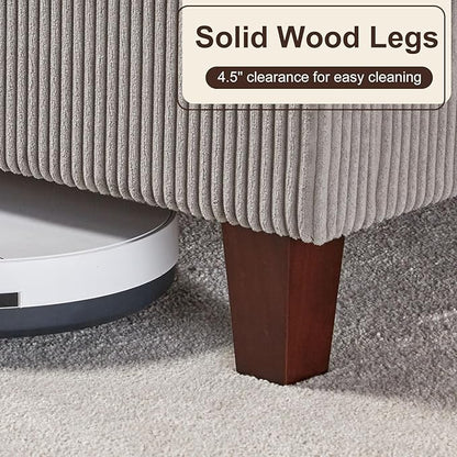 HOWE Queen Size Upholstered Platform Bed Frame, Wingback Bed with 50.8" Headboard, Corduroy/Solid Wood Leg/No Box Spring Needed/Noise Free/Taupe