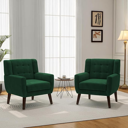 Accent Chair, Modern Velvet Arm Chair for Living Room, Bedroom, Comfy High-Resilient Sponge Reading Chair for Small Spaces （Velvet Retro Green, Set of 1