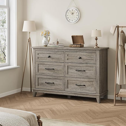 GarveeHome 6 Dresser for Bedroom, 47 in Wide Drawer Dresser with Storage Freestanding, Wooden Closet Storage Chest for Living Room, Bedroom, Entryway, Grey
