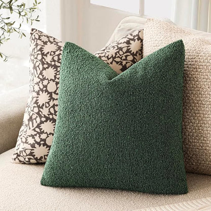 Foindtower Pack of 2 Textured Boucle Throw Pillow Covers Accent Solid Pillow Cases Cozy Soft Decorative Couch Cushion Case for Chair Sofa Bedroom Living Room Home Decor 18x18 Inch Pine Green