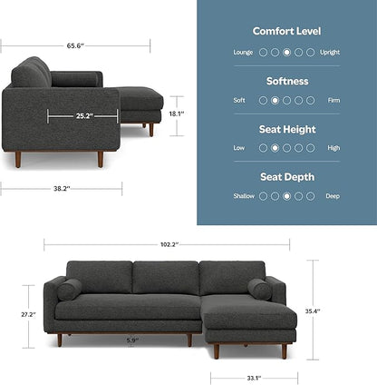 SIMPLIHOME Morrison Right Sectional Sofa in Woven-Blend Recycled Polyester Fabric, Charcoal Grey, 102-inches Wide, L-Shaped Couch with Right Chaise for the Living Room and Family Room