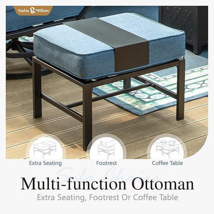 Sophia & William Patio Furniture Sets 5 Seats Outdoor Metal Conversation Sets 5 Pcs with 2 x Cushioned Swivel Sofa Chairs,1 x 3-Seat Sofa,2 x Ottomans for Coffee Lawn Backyard Poolside Navy