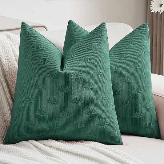 FUTEI Teal Chenille Decorative Throw Pillow Covers 26x26 Inch Set of 2,Soft Cozy Striped Geometric Patterns Euro Pillow Shams,Modern Home Decor for Couch Bed Living Room