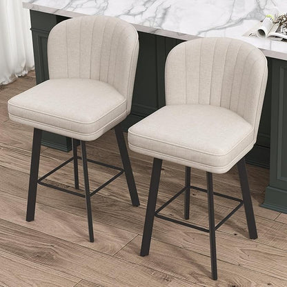 Swivel Counter Height Bar Stools Set of 4, 26'' Modern Barstools with Backs and Metal Legs, Upholstered Bar Chairs, Beige, Fabric Stools for Kitchen Island Chairs