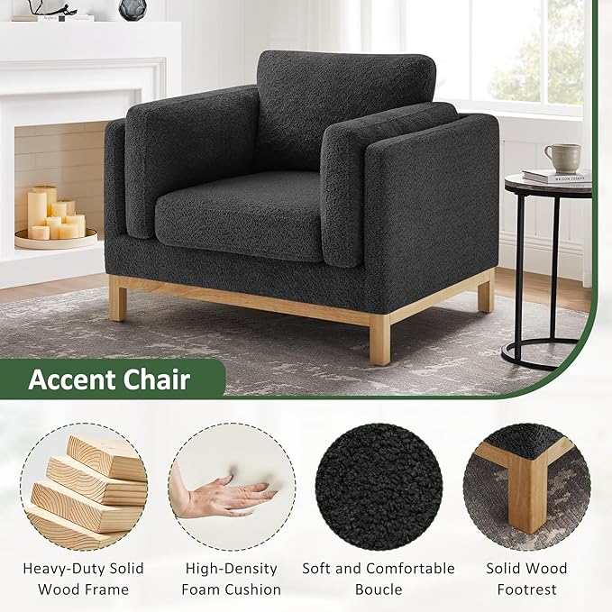 VANOMi 41.34" Oversized Accent Chair, Upholstered Armchair with Solid Wood Legs Living Room Chairs with Wide Armrest Pads, Reading Chair for Bedrooms, Apartments, Living Rooms, Offices（Dark Grey）