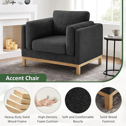 VANOMi 41.34" Oversized Accent Chair, Upholstered Armchair with Solid Wood Legs Living Room Chairs with Wide Armrest Pads, Reading Chair for Bedrooms, Apartments, Living Rooms, Offices（Dark Grey）