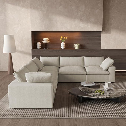 Cloud Couch Modular Sectional Sofa,160.6" Down Filled 5 Seater Convertible Sectional Sofas,V Shaped Couch for Living Room,Covers Washable&Replaceable,(Khkai)