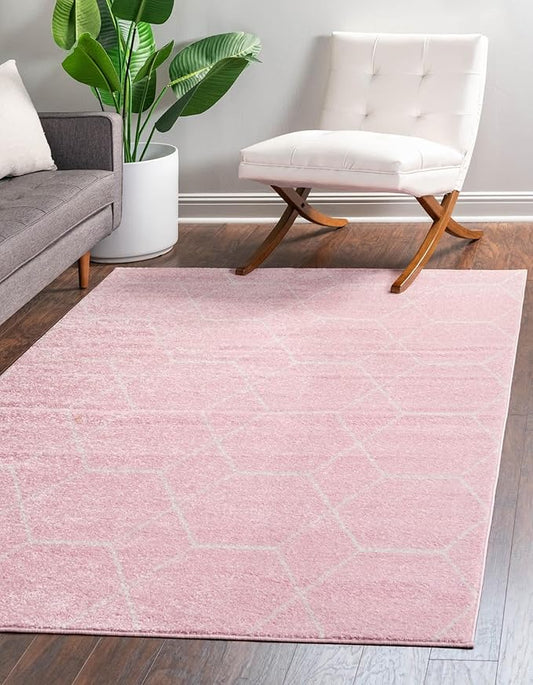 Unique Loom Trellis Frieze Collection Area Rug - Geometric (10' x 13', Light Pink/ Ivory)