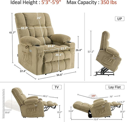 MCombo Dual Motor Power Lift Recliner Chair with Massage and Heat for Elderly People, Infinite Position, USB Ports, Cup Holders, Fabric 7890 (Medium, Beige)