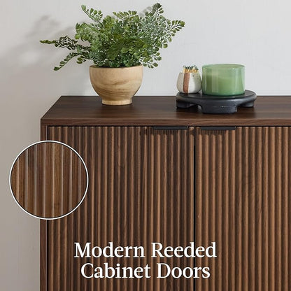 Best Choice Products 2-Door Modern Storage Cabinet, Buffet, Sideboard, Media Cabinet, Cupboard, Entryway Accent Table, Bookcase w/Reeded Panels and Adjustable Shelves – Walnut