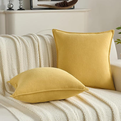 FUTEI Mustard Yellow Chenille Throw Pillow Covers 12x20 Inch Set of 2,Edges Double-Stitched Lumbar Pillow Cases,Modern Home Decor for Couch Living Room