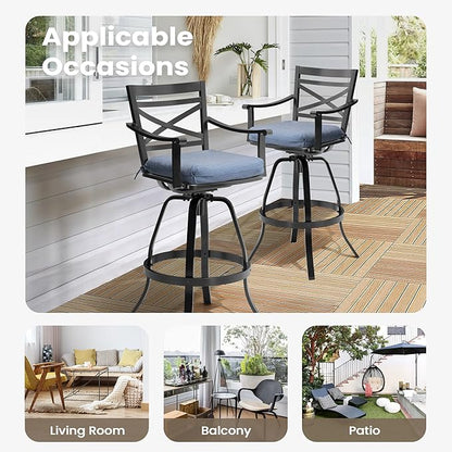 Pellebant Set of 6 Outdoor Bar Stools 30", Aluminum Swivel Patio Bar Height Bar Stools with Back & Footrest, for Deck Lawn Garden(Spectrum Denim)