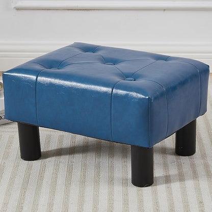 Small Foot Stool Ottoman, Faux Leather Footstool Ottoman Foot Rest for Couch, Rectangle Footstools and Ottomans Small for Living Room, Entryway and Bedroom (Blue)