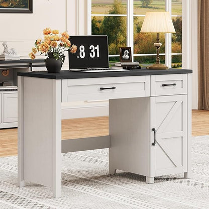 Farmhouse 47" Executive Desk, Computer Desk with Drawers and Storage Cabinet, Workstation Computer Desk for Home Office and Study(Black