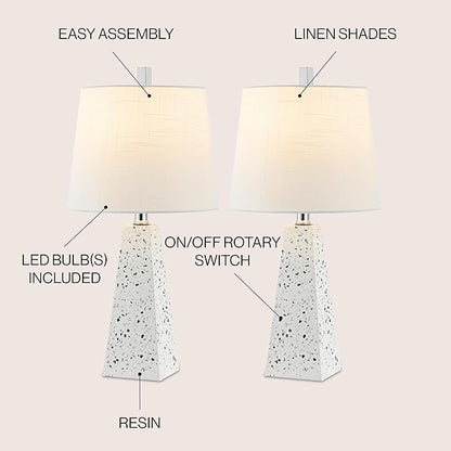 JONATHAN Y JYL1037B-SET2 Owen 20.5" Resin LED Table Lamp Contemporary, Office, Living Room, Family Room, Dining Room, Bedroom, Hallway, Foyer, White Terrazzo (Set of 2)