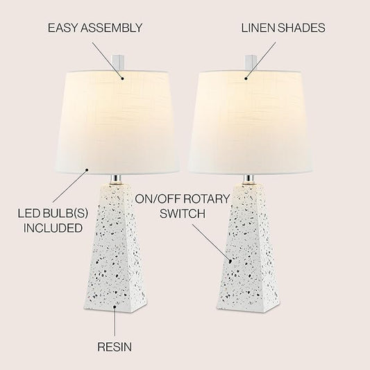 JONATHAN Y JYL1037B-SET2 Owen 20.5" Resin LED Table Lamp Contemporary, Office, Living Room, Family Room, Dining Room, Bedroom, Hallway, Foyer, White Terrazzo (Set of 2)