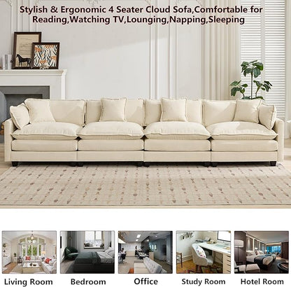 Aoowow Modular Sectional 4 Seater Cloud Sofa Couch for Living Room,149.6" Cloud Sofas with Deep Seat,Modern Chenille 4 Seat Sofas,Fluffy Cloud Couches for Bedroom,Office,Hotel (Beige, 4 Seater)