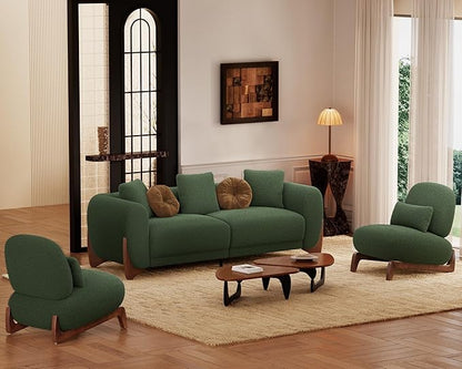 Morden Fort Modern Accent Chairs Set of 2, Sturdy Tilted Wood Legs with Thick Cushion Comfy Lumbar Pillow Armless Reading Chairs for Living Room Lounge Bedroom - Forest Green