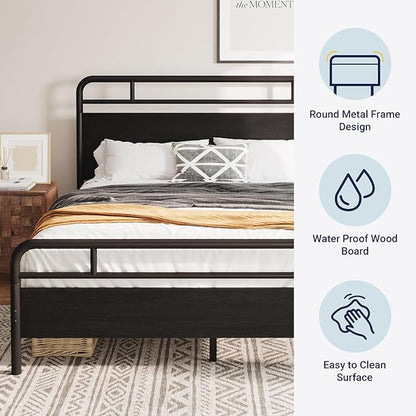 Allewie King Size Platform Bed Frame with Wooden Headboard and Footboard, Heavy Duty 13 Metal Slats Support, Under-Bed Storage, No Box Spring Needed, Noise Free, Easy Assembly, Black Oak