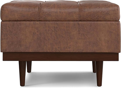 SIMPLIHOME Mariah 34 inch Wide Contemporary Rectangle Coffee Table Storage Ottoman in Distressed Saddle Brown Vegan Faux Leather, Assembled, For the Living Room, Entryway and Family Room