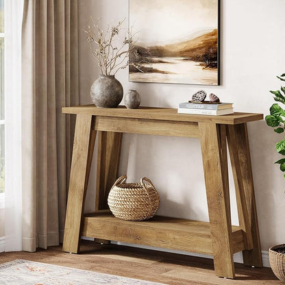 Tribesigns 41.3" Farmhouse Console Table, 2-Tier Wooden Entryway Table with Storage, Rustic Narrow Behind Couch for Living Room, Hallway, Foyer,Natural