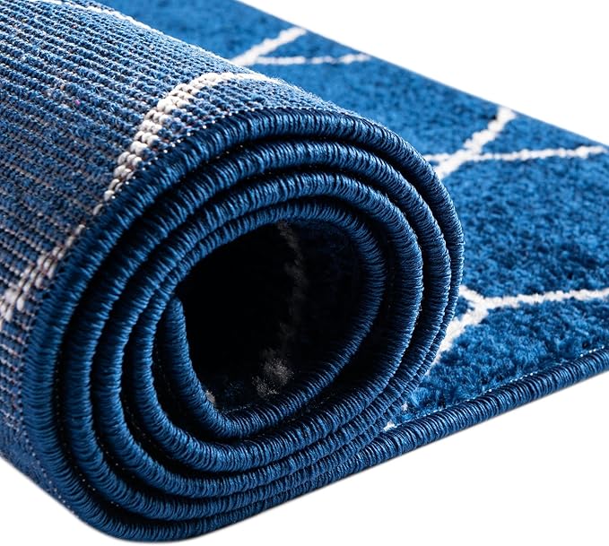 Unique Loom Trellis Frieze Collection Area Rug - Geometric (6' 1" x 9', Navy Blue/ Ivory)