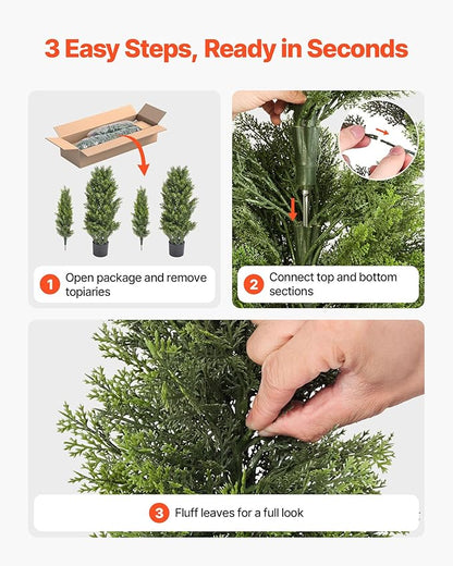 VEVOR Artificial Cedar Topiary Trees, 48 inch 2 Set Faux Pine Shrubs Plants, Fake Silk Tree Look Real, Easy Assembly for Decor Front Porch Outdoor Patio Garden Balcony Backyard Indoor Office