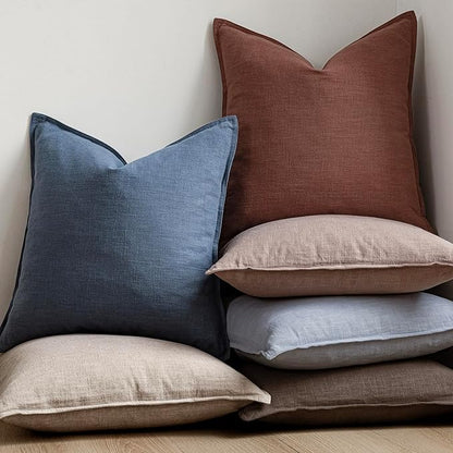 Foindtower Pack of 2, Decorative Linen Soild Throw Pillow Covers Soft Accent Euro Cushion Case Boho Farmhouse Pillowcase for Chair Couch Sofa Bedroom Living Room Home Decor 26 x 26 Inch Sky Blue