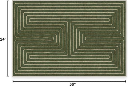 RUGGABLE x Jonathan Adler Machine Washable Modern Area Rug – Labyrinth Fern Green 2x3, Stain-Resistant, Non-Slip – Small Rugs for Living Room, Bedroom, Hallway, Entryway & Bathroom–with Standard Pad