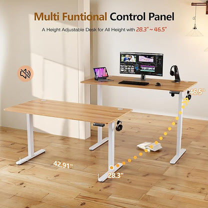 Monomi 55 Inch Large Electric Standing Desk, Height Adjustable Sit Stand Up, Work Home Office Computer PC Desks, Gaming Writing Study Bedroom Rising Table, Natural