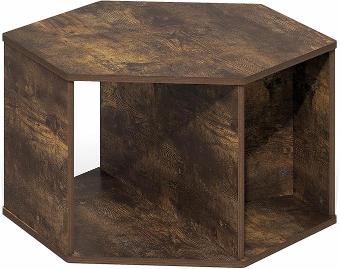 Furinno Simple Design Coffee Table, Hexagon Modern Coffee Table with Open Shelf, Vertical or Horizontal Side Table, for Living Room, Bedroom, Home Office, Amber Pine