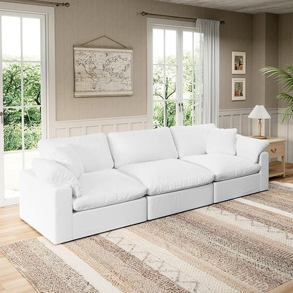 Modular Sectional Sofa Cloud Couch,Down Filled Comfy Cloud Modern Sofa,White Linen Oversized Couch Cushion Covers Removable for Living Room(3 Seater)