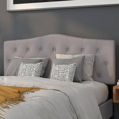 BizChair Arched Button Tufted Queen Size Headboard in Light Gray Fabric