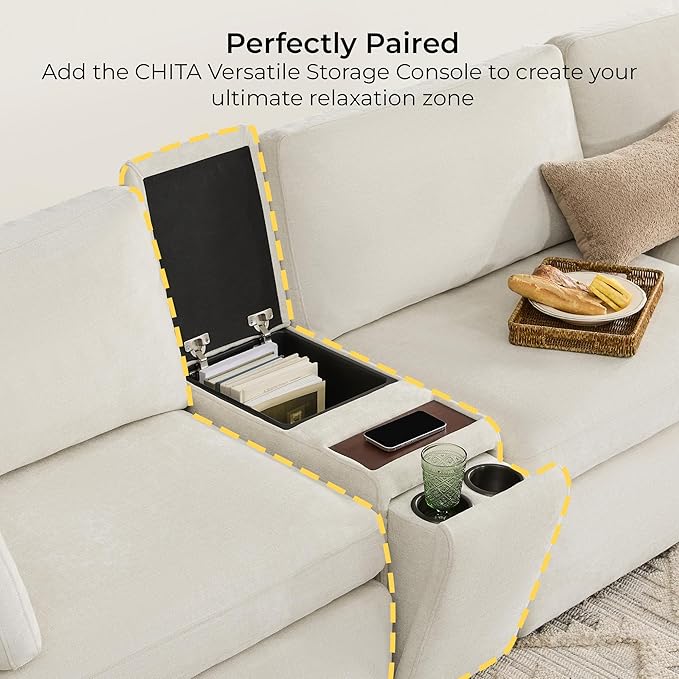 CHITA Sectional Sofa Set, Comfty Cloud Couch, FSC Certified Deep Seat Sectional Couch for Lving Room, 112 inch Width, 3 Seat Modern Modular Sofa, Linen