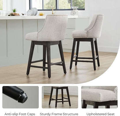 CHITA Counter Height Swivel Bar Stools Set of 4, FSC Certified Upholstered Counter Stools, Modern Swivel Barstools with Wood Legs for Kitchen Island, 26" Seat Height, Fabric in Ivory